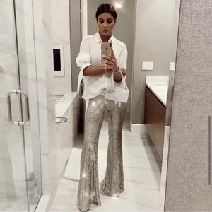 Zara Xs silver flared pants.